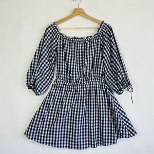 Lovers + Friends Get Lost Gingham Off Shoulder Mini Picnic Dress Womens‎ Medium